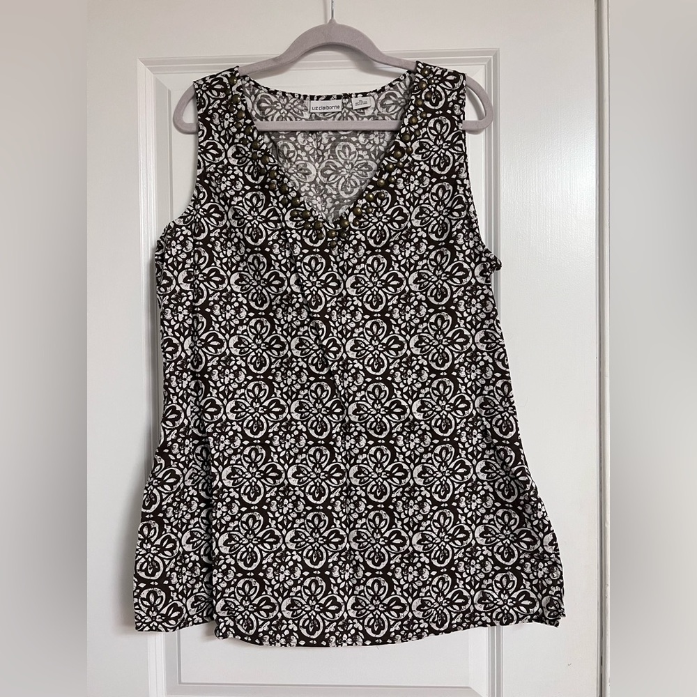 Liz Claiborne Chocolate Brown & White Floral-Print V-Neck Camisole